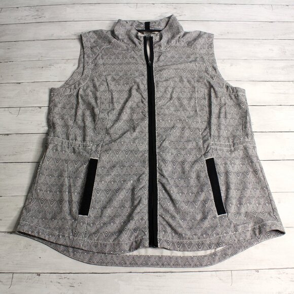 Eddie Bauer Women's Sleeveless Jacket Vest Size XL Black White Zip Front - Picture 1 of 5